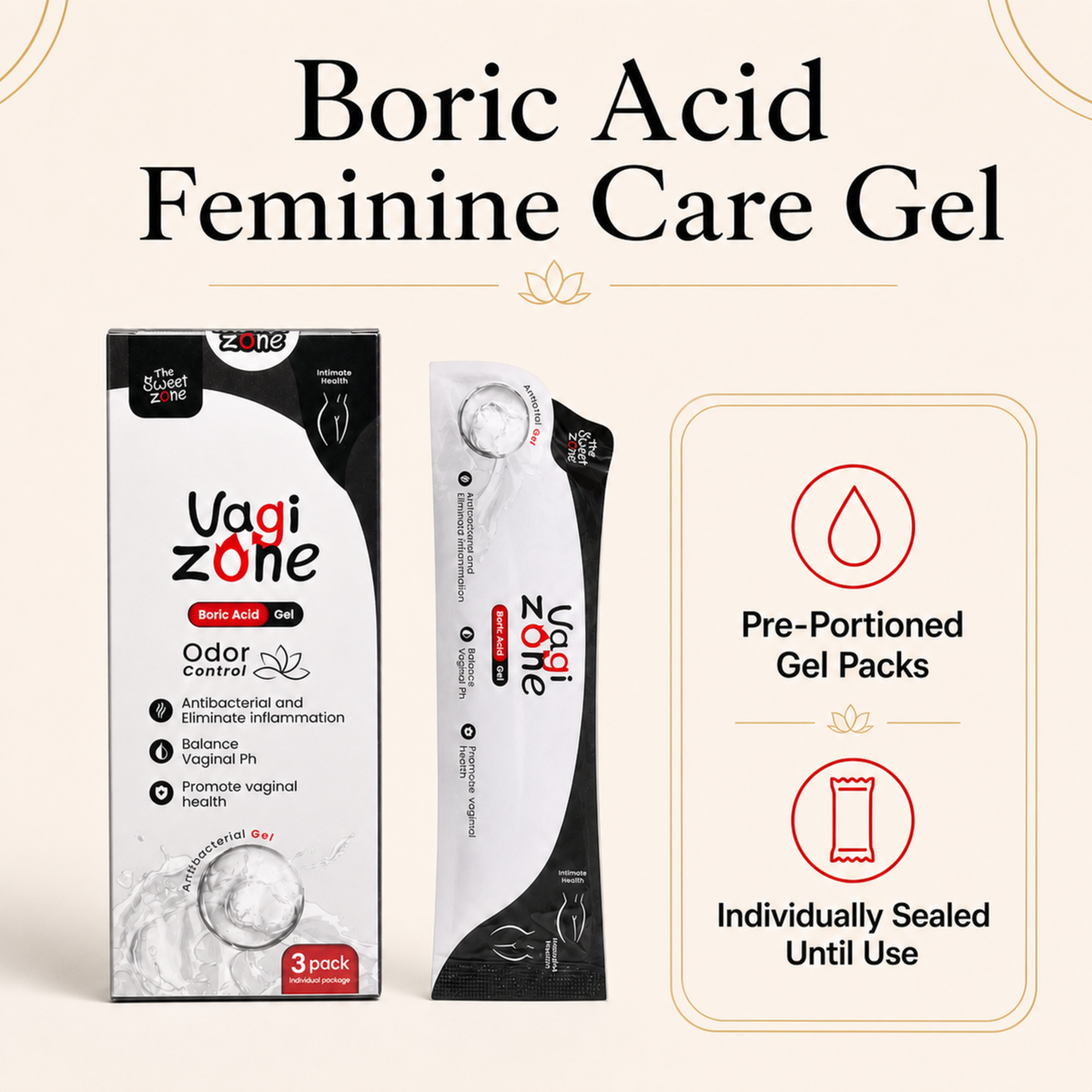 The Sweet Zone VaGiZone Feminine Care Gel | 3 Gel Packs + Applicator