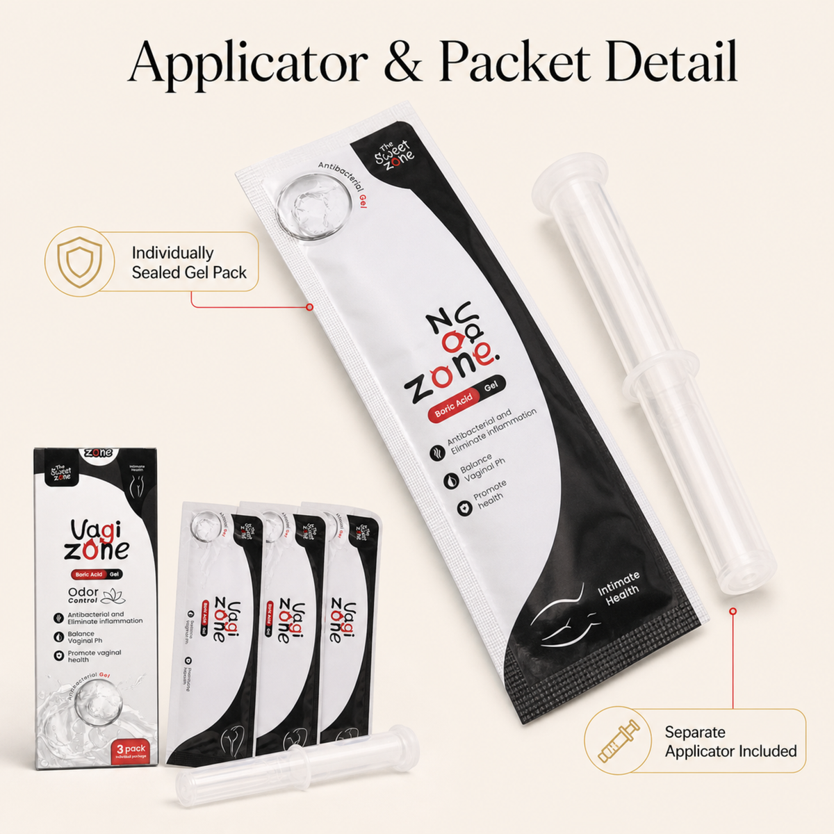 The Sweet Zone VaGiZone Feminine Care Gel | 3 Gel Packs + Applicator