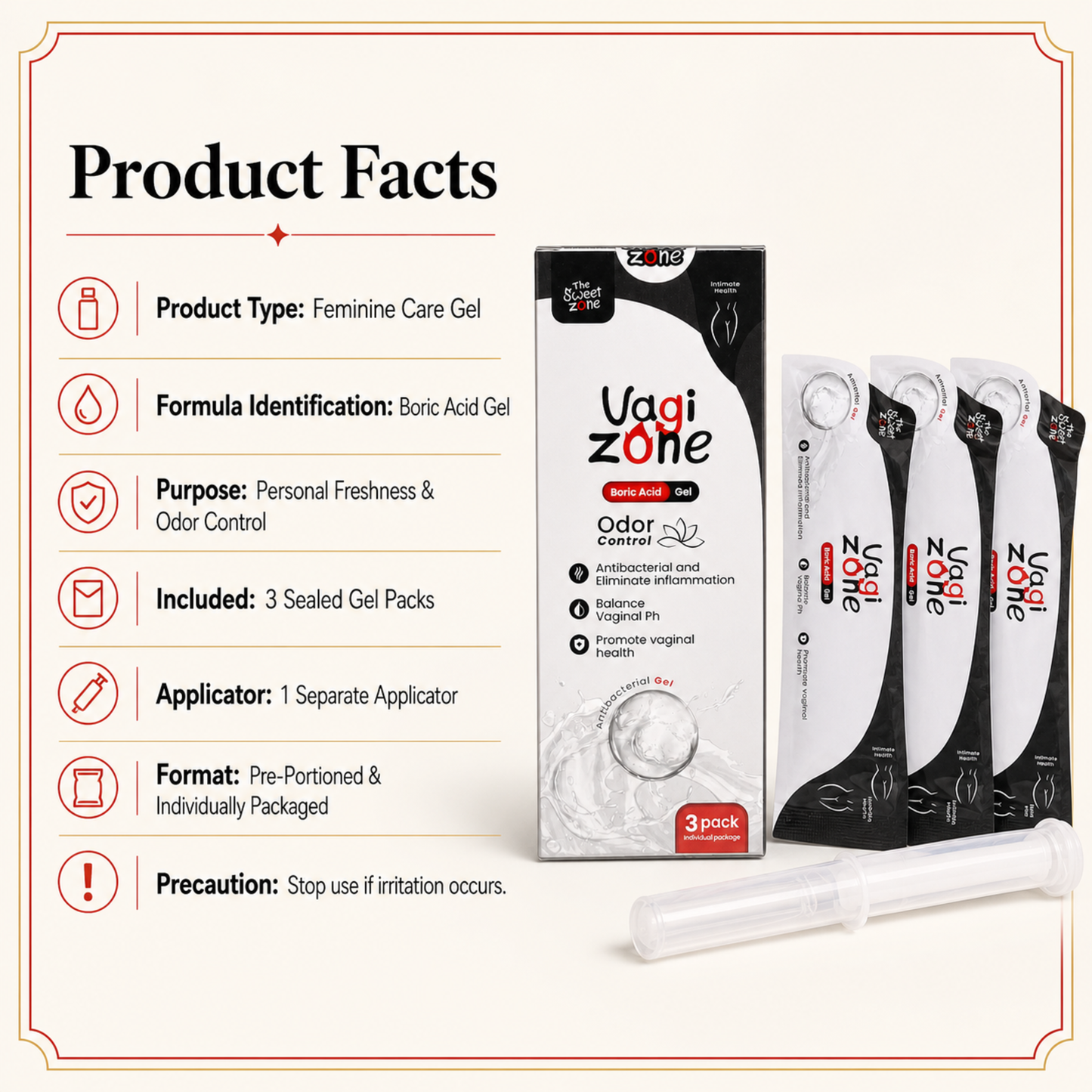 The Sweet Zone VaGiZone Feminine Care Gel | 3 Gel Packs + Applicator